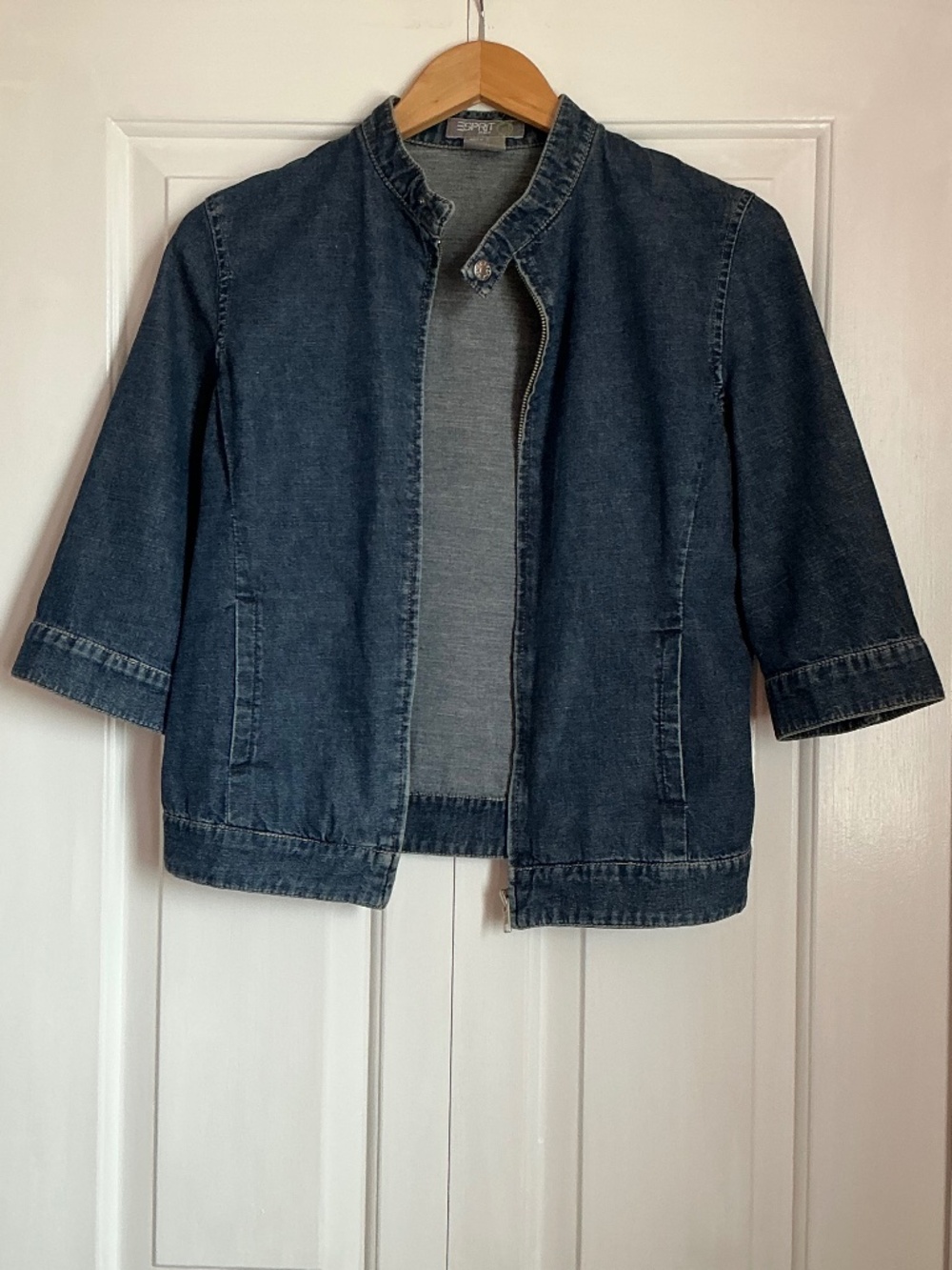 Esprit | Women's Dark Denim Bomber Jacket Modern Streamlined Hip Length